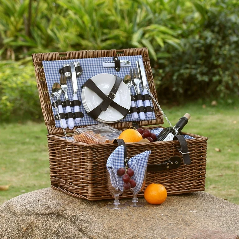 Wicker Picnic Basket with Picnic Supplies – Elegant, All-Inclusive, and Perfect for Outdoor Gatherings